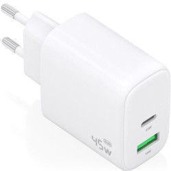 Cargador de Pared GaN Aisens A110-0971/ 1xUSB Tipo-C/ 1xUSB/ 45W/ Blanco