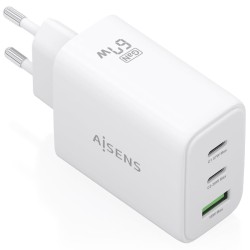 Cargador de Pared GaN Aisens ASCH-67W3P086-W/ 2xUSB Tipo-C/ 1xUSB/ 67W/ Blanco