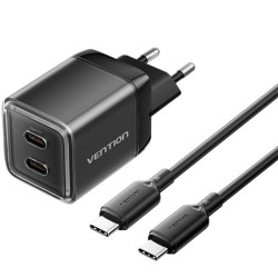 Cargador de Pared GaN Vention TZ-FCFB0-EU/ 2xUSB Tipo-C + Cable USB Tipo-C/ 45W