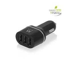 Cargador usb ewent para coche - 3 puertos - 24w - smart ic - negro