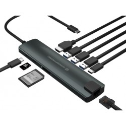 Adaptador conceptronic usb tipo c 9 en 1 hdmi - usb - c - pd - usb 3.0 - sd - micro sd - rj45