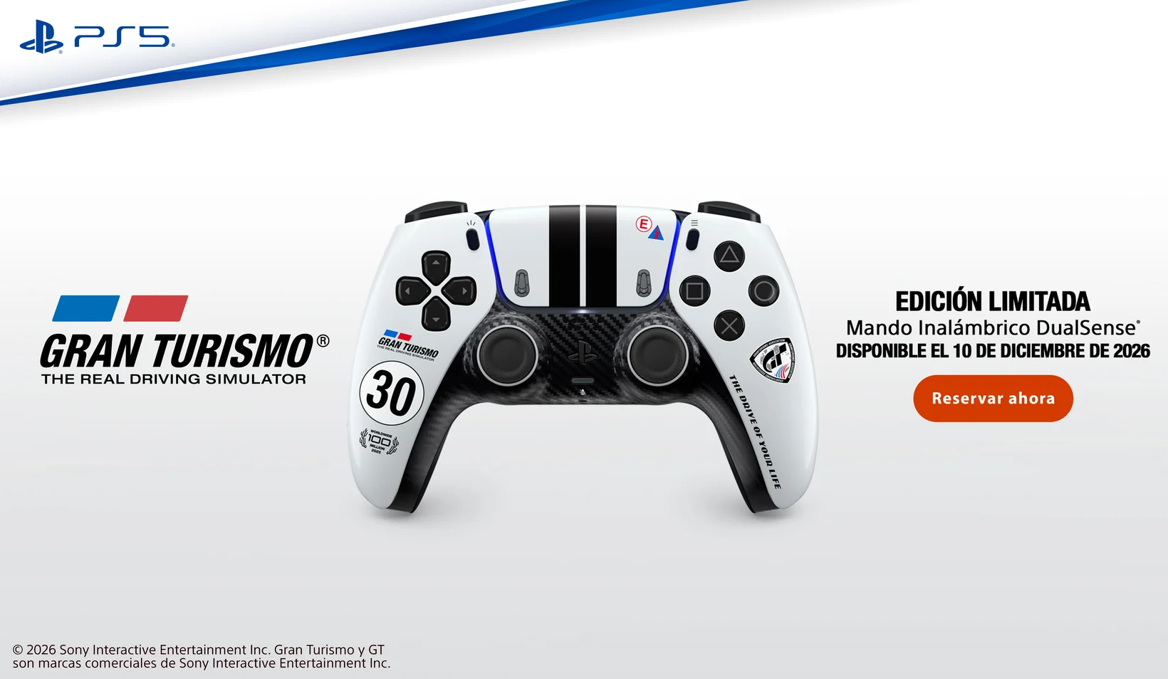 Mando DualSense edición limitada Gran Turismo para PS5, disponible el 10 de diciembre de 2026