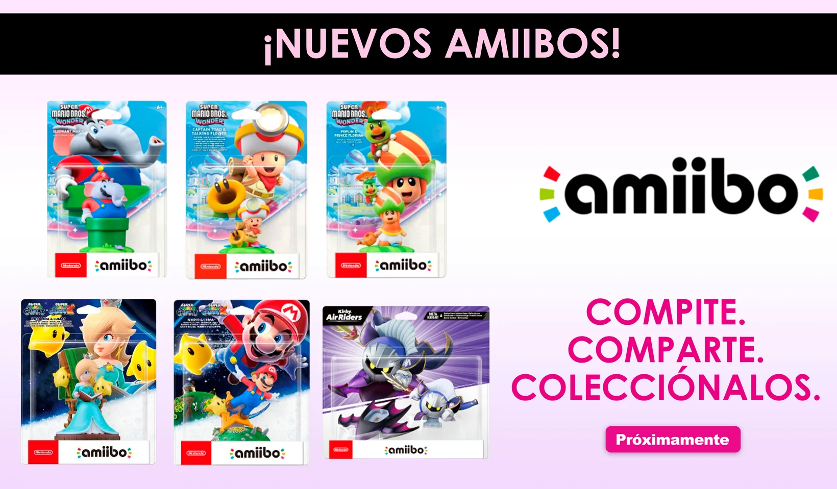 Nuevos amiibo próximamente: Super Mario Bros. Wonder, Super Mario Galaxy y Kirby Air Riders