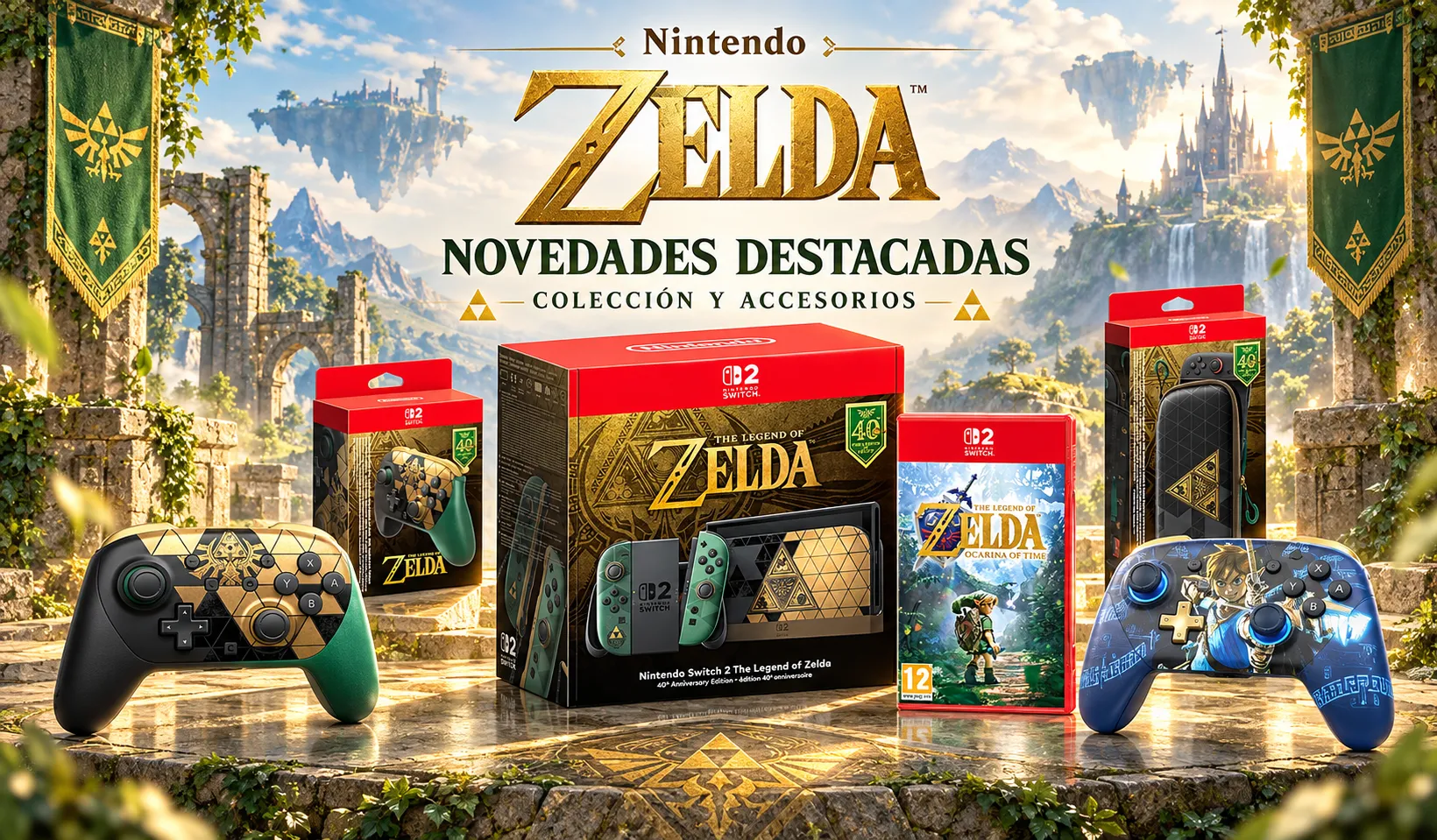 Novedades destacadas de The Legend of Zelda: Nintendo Switch 2 edición 40 aniversario, Ocarina of Time, mandos y funda